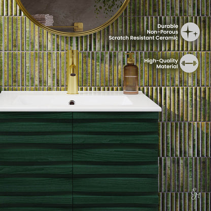 Cascade 24" Freestanding Bathroom Vanity in Green Oak with Sink Top