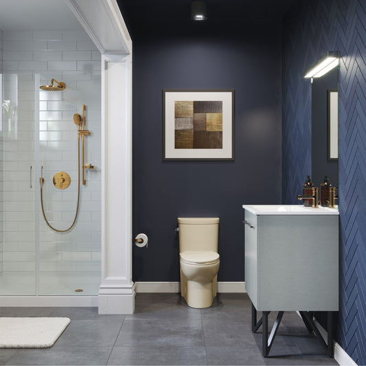 Sublime One-Piece Elongated Left Side Flush Handle Toilet in Bisque 1.28 gpf