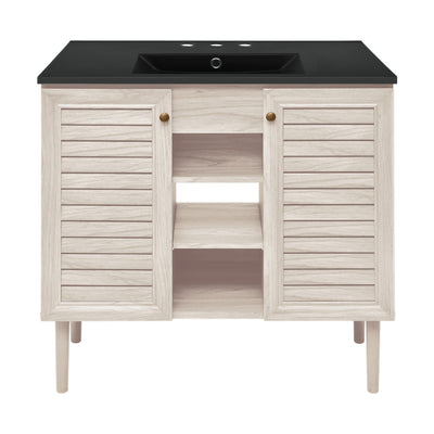 Bron 36" Freestanding Bathroom Vanity in White Oak with Black 3-Hole Widespread Sink Top