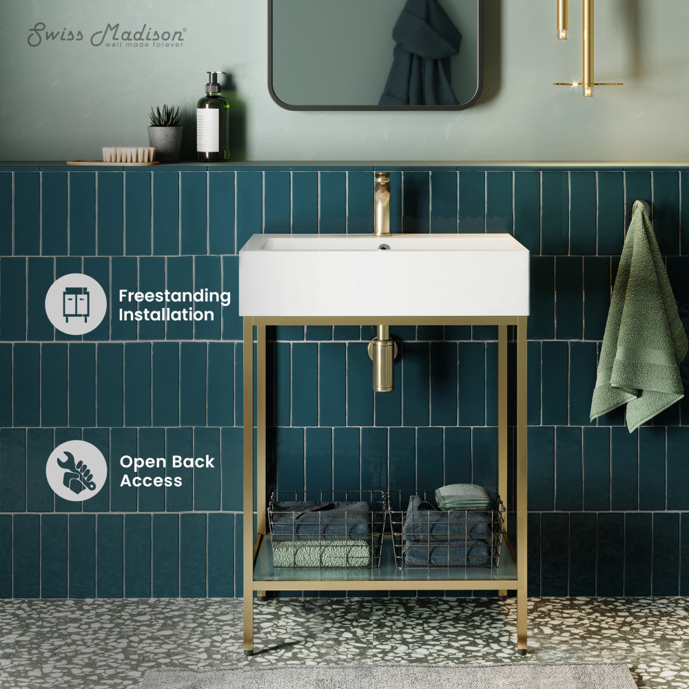 Pierre 24 Single, Freestanding, Open Shelf, Gold Metal Frame Bathroom Vanity