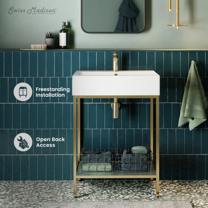 Pierre 24 Single, Freestanding, Open Shelf, Gold Metal Frame Bathroom Vanity