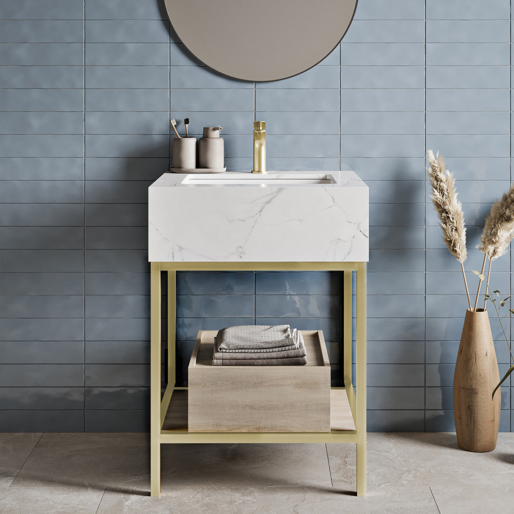 Beau 24" Open Shelf Natural Oak Frame Freestanding Bathroom Vanity with Sink Top