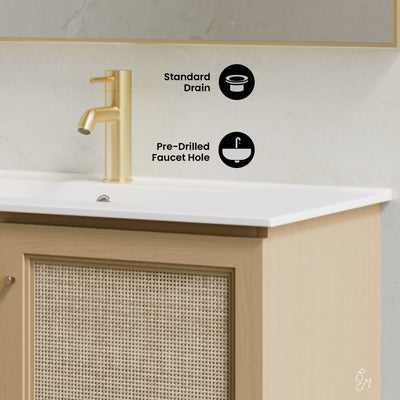 Classe 36" Wall-Mounted Bathroom Vanity in Natural Oak with Single Faucet Hole Vanity Top