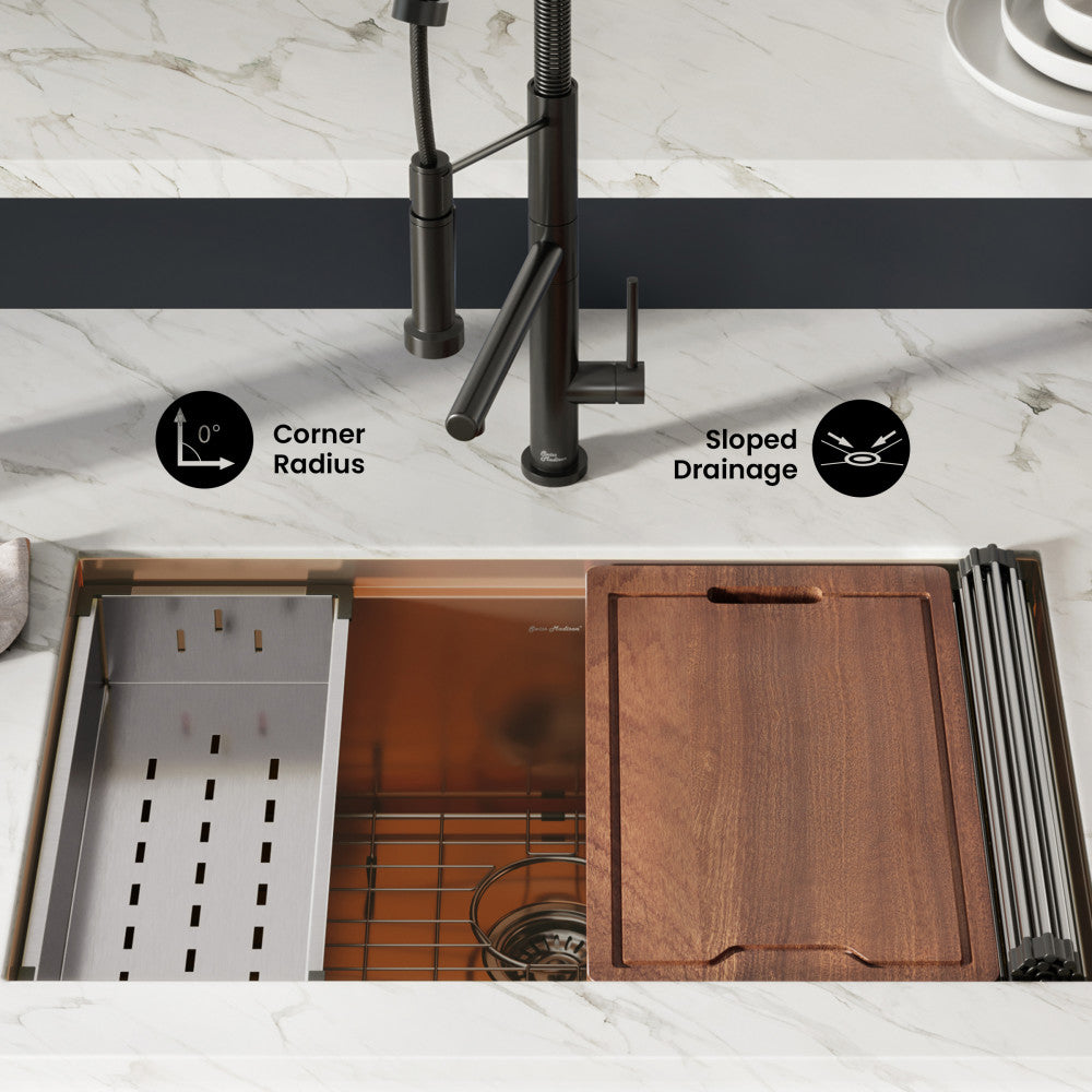 Tourner 30 x 19 Stainless Steel, Single Basin, Undermount Kitchen Workstation Sink in Rose Gold