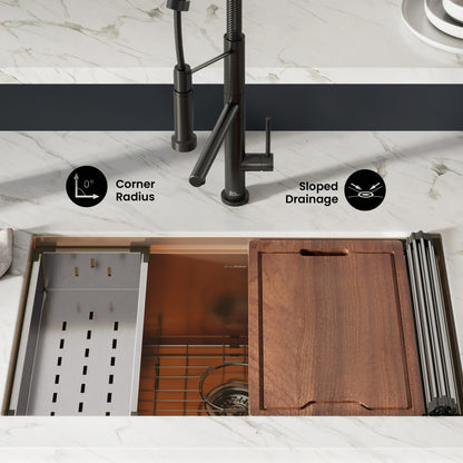 Tourner 30 x 19 Stainless Steel, Single Basin, Undermount Kitchen Workstation Sink in Rose Gold