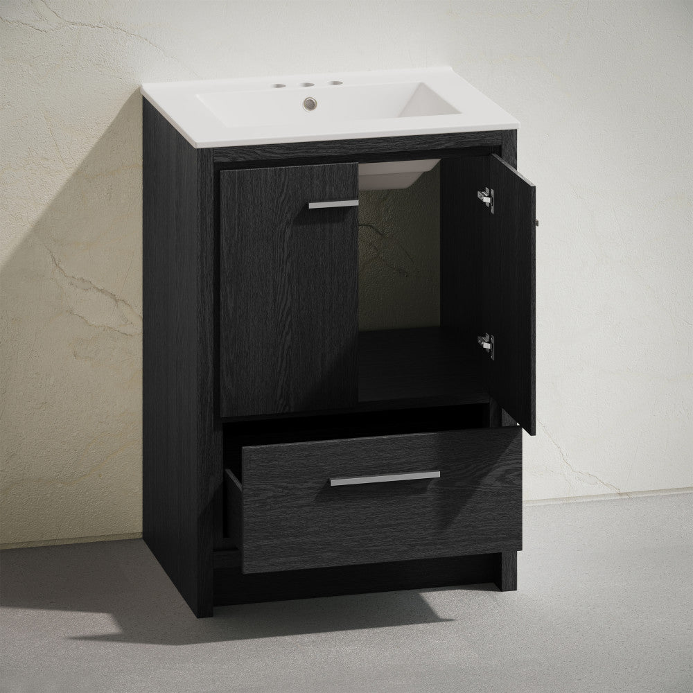 Virage 24" Freestanding Bathroom Vanity in Black Oak with 3-Hole Centerset Sink Top