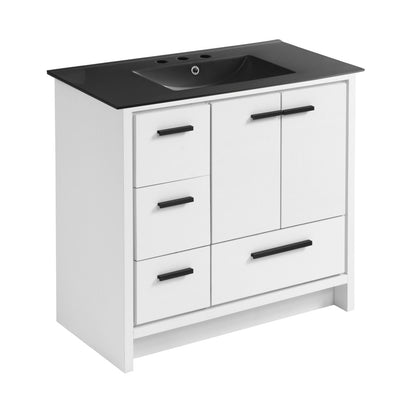 Virage 36 in. White Bathroom Vanity With Black, 3-Hole Ceramic Sink Top