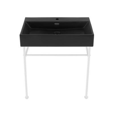 Claire 30 Ceramic Console Sink Matte Black Basin Matte White Legs