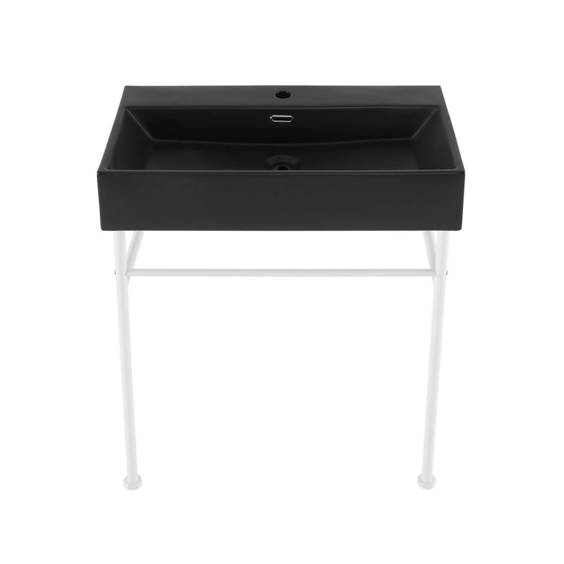 Claire 30 Ceramic Console Sink Matte Black Basin Matte White Legs