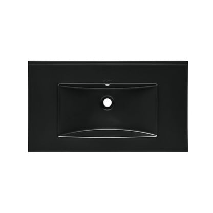 30" Zero Hole Vanity Sink Top in Glossy Black