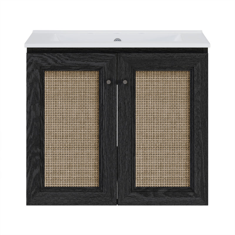 Classe 24" Wall-Mounted Bathroom Vanity in Black Oak with Widespread Faucet Holes Vanity Top