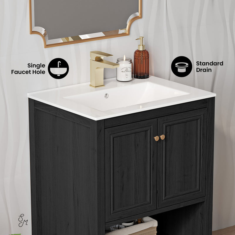 Château 24" Freestanding Bathroom Vanity in Black Oak with Sink Top