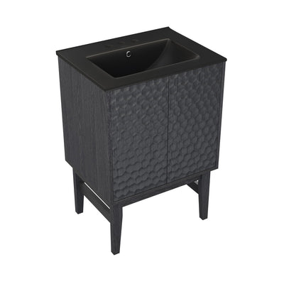 Bosse 24" Freestanding Bathroom Vanity in Black Oak with Black 3-Hole Centerset Sink Top