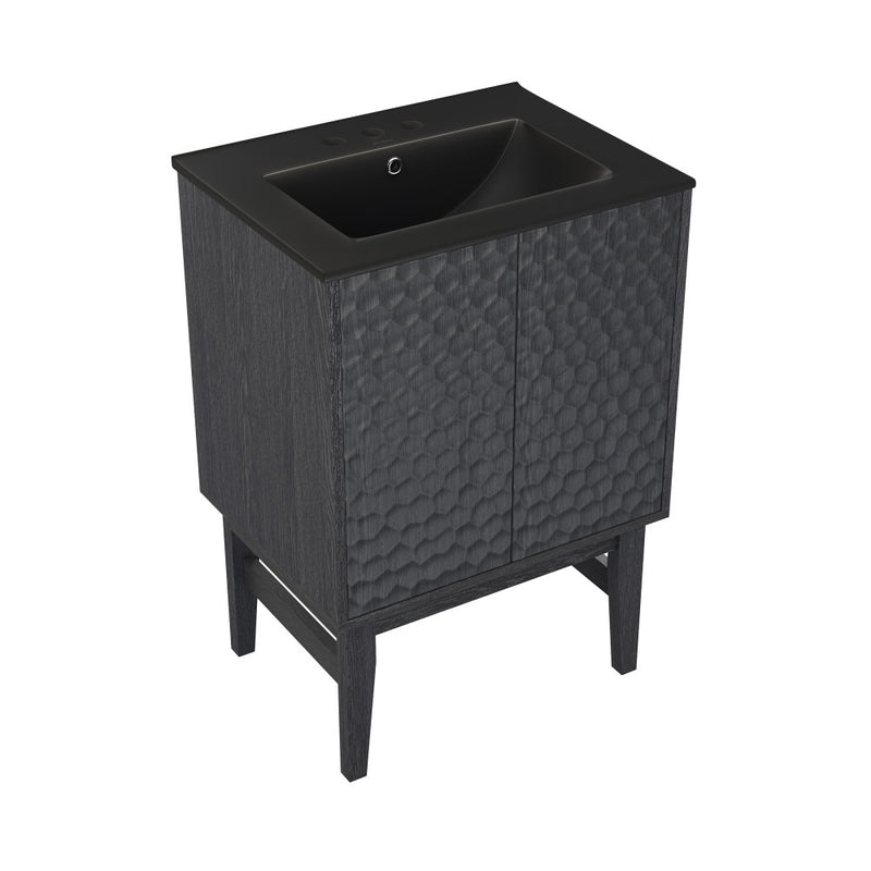 Bosse 24" Freestanding Bathroom Vanity in Black Oak with Black 3-Hole Centerset Sink Top