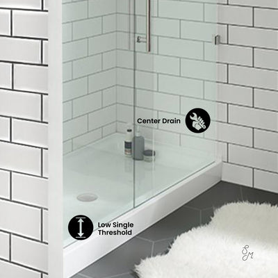 Voltaire 48" x 32" Acrylic White, Single-Threshold, Center Drain, Shower Base