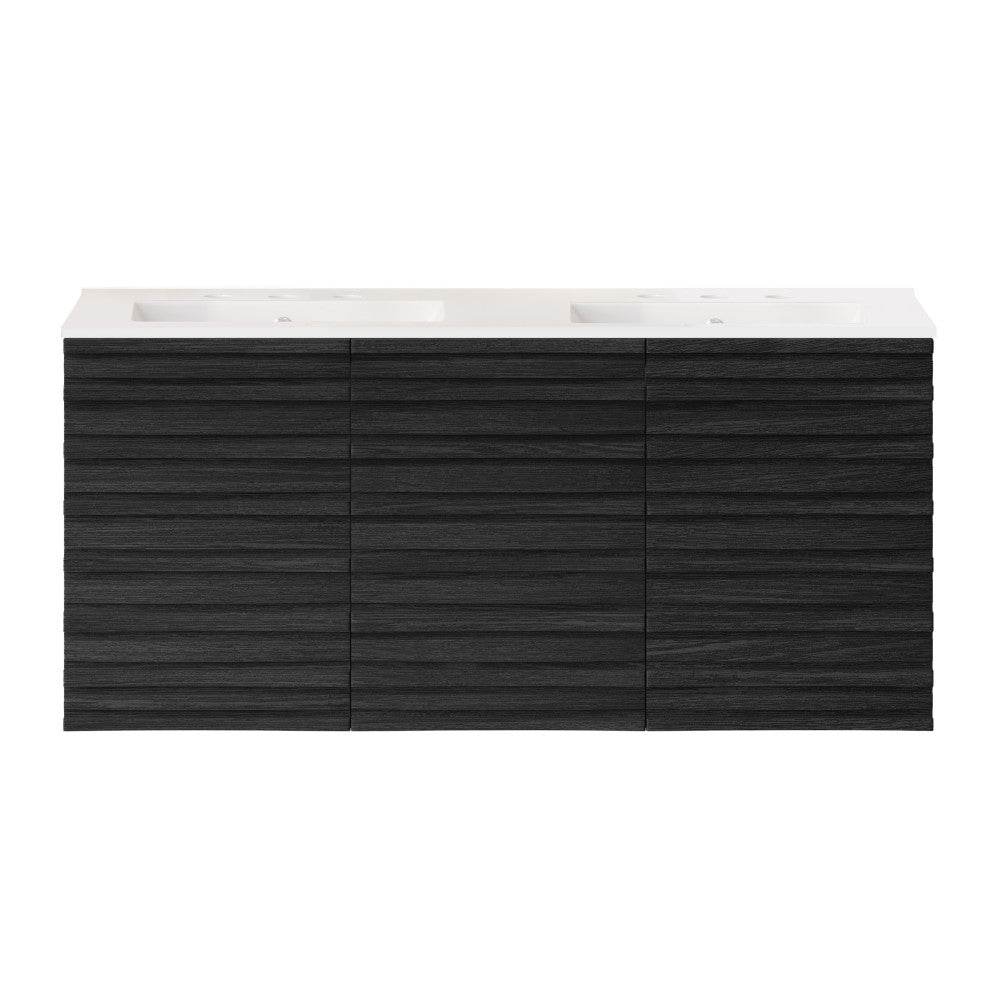 Cascade 48" Wall-Mounted Bathroom Vanity in Black Oak with 3-Hole Widespread Double Basin Sink Top
