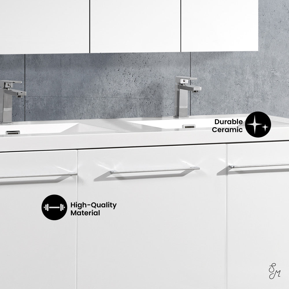 Annecy 60" Freestanding Bathroom Vanity in White with Sink Top