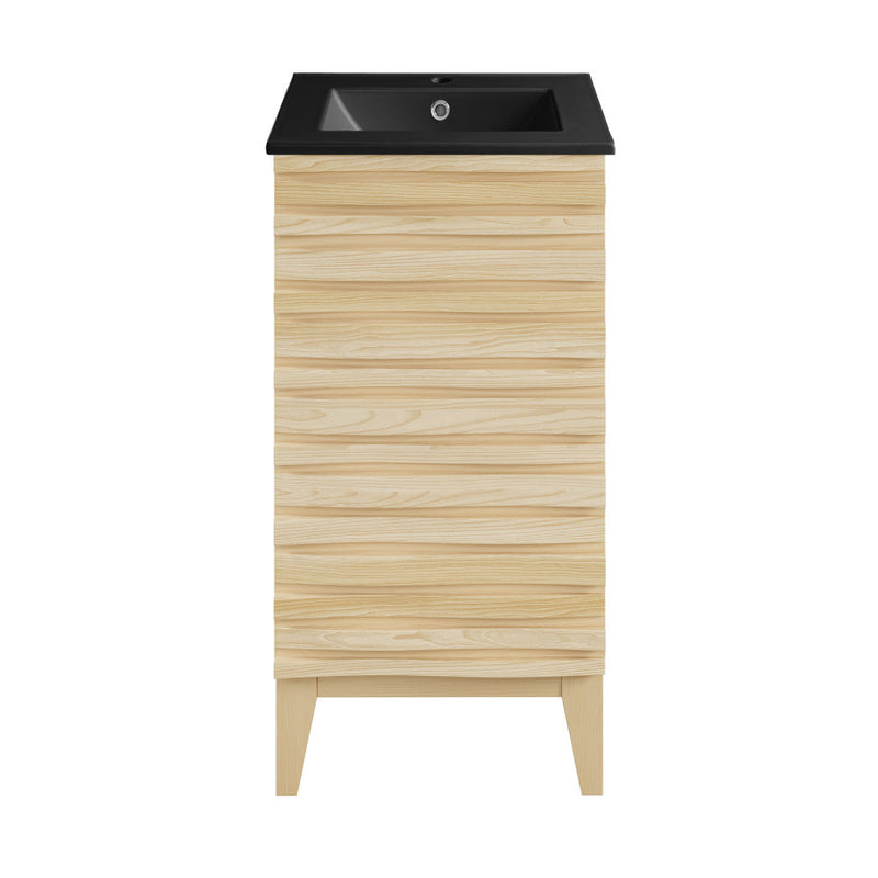 Cascade 18 in. Natural Oak Bathroom Vanity With Black Ceramic Sink Top