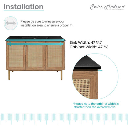 Classe 48" Freestanding Bathroom Vanity in Golden Oak with Black 3-Hole Widespread Sink Top