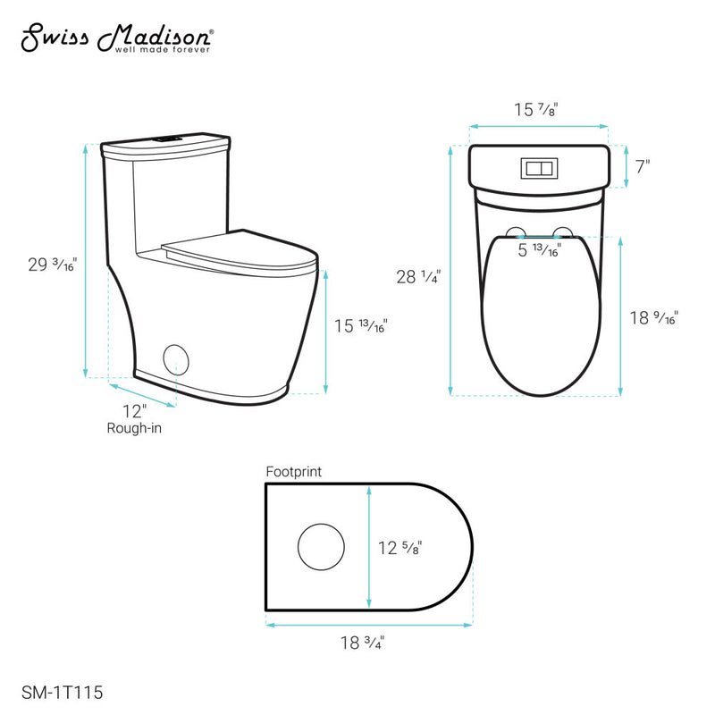 Beau One-Piece Elongated Toilet Dual-Flush 1.1/1.6 gpf – Swiss Madison ...