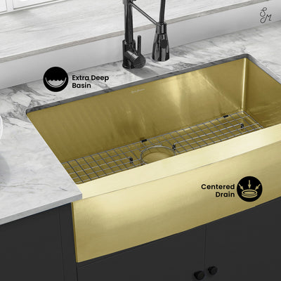 Rivage 36 x 21 Stainless Steel, Single Basin, Farmhouse Kitchen Sink with Apron in Gold