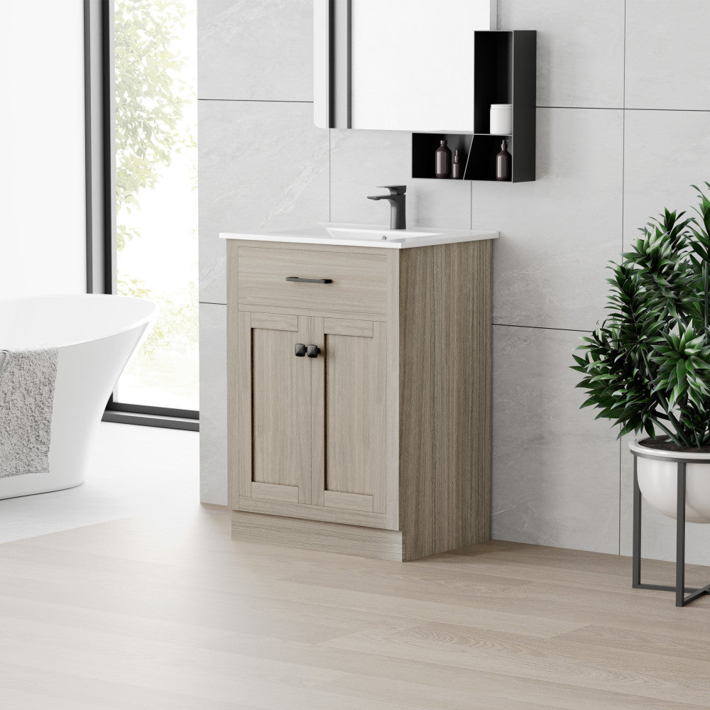 Burdon 24" Freestanding Bathroom Vanity in Weathered Oak with Sink Top