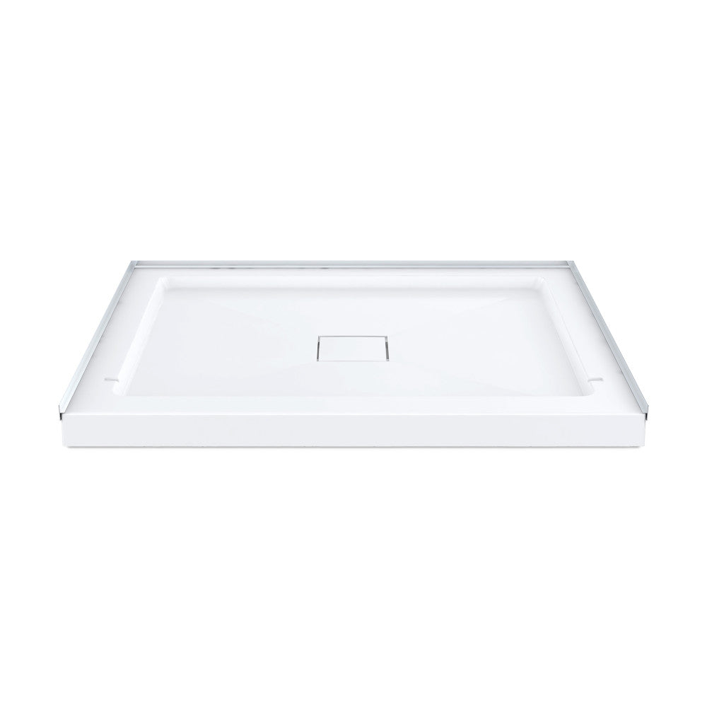 Marquette 42" x 34" Single or Double-Threshold Shower Pan Base with Center Drain and Removable Flange in Glossy White