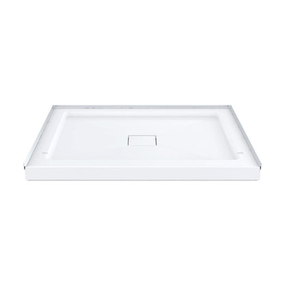 Marquette 42" x 34" Single or Double-Threshold Shower Pan Base with Center Drain and Removable Flange in Glossy White