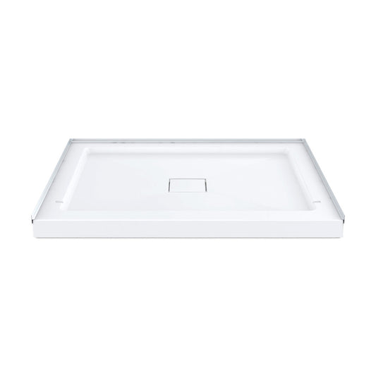 Marquette 42" x 34" Single or Double-Threshold Shower Pan Base with Center Drain and Removable Flange in Glossy White