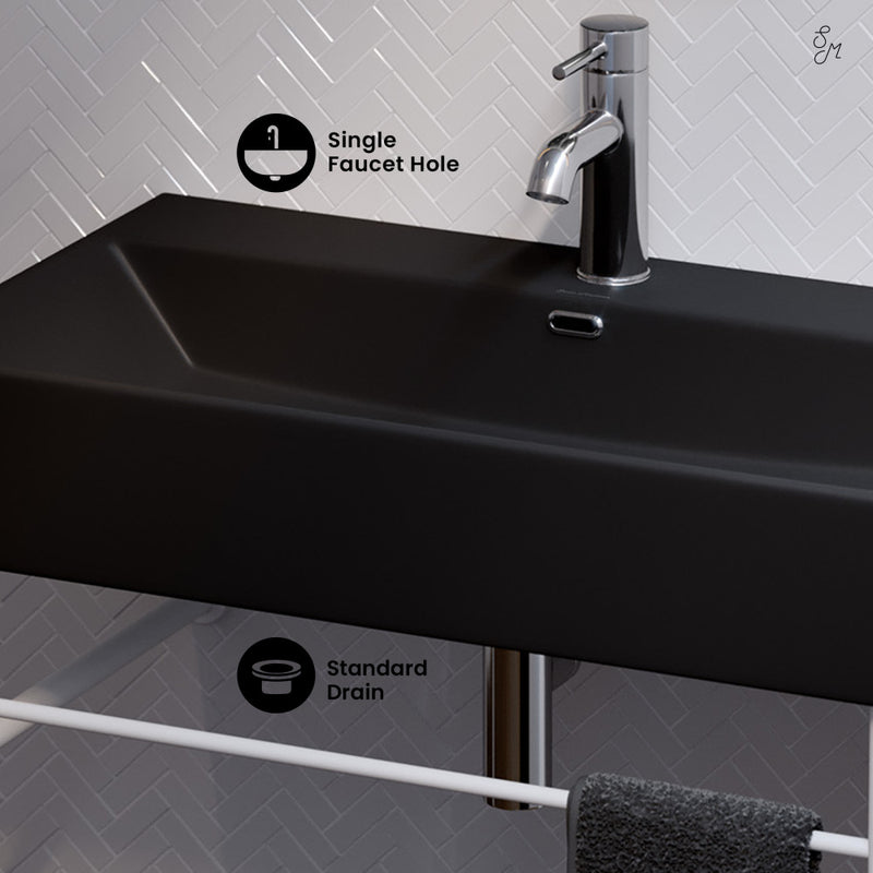 Claire 30 Ceramic Console Sink Matte Black Basin Matte White Legs