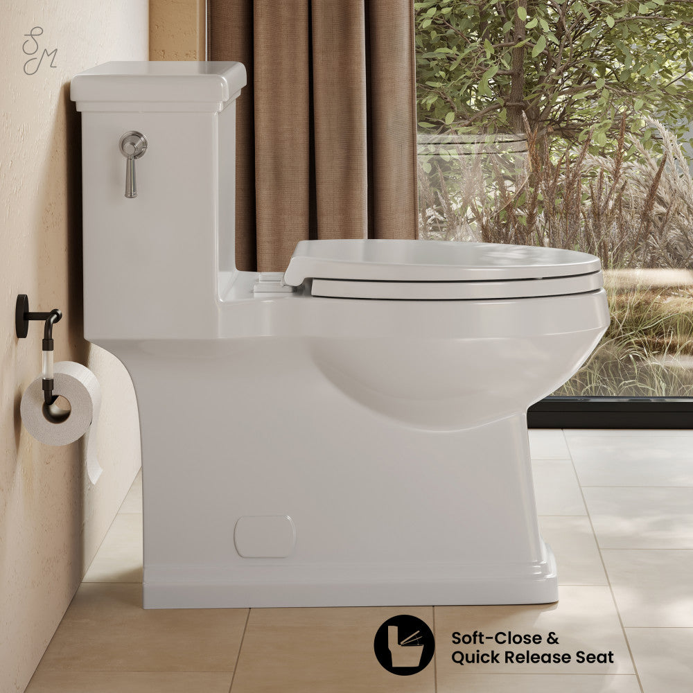 Voltaire II One-Piece 12" Rough-in 1.28 GPF Left-Hand Flush ADA Elongated Toilet in Glossy White, Nano-Glaze