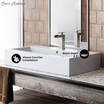 Voltaire 32" Rectangle Vessel Sink in Glossy White with Faucet Mount