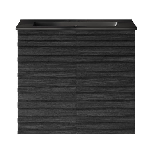 Cascade 24" Wall-Mounted Bathroom Vanity in Black Oak with Black 3-Hole Centerset Sink Top