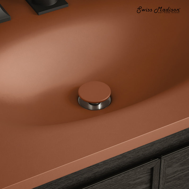 Lisse Concrete Bathroom Sink Non-Overflow Pop Up Drain in Matte Terracotta