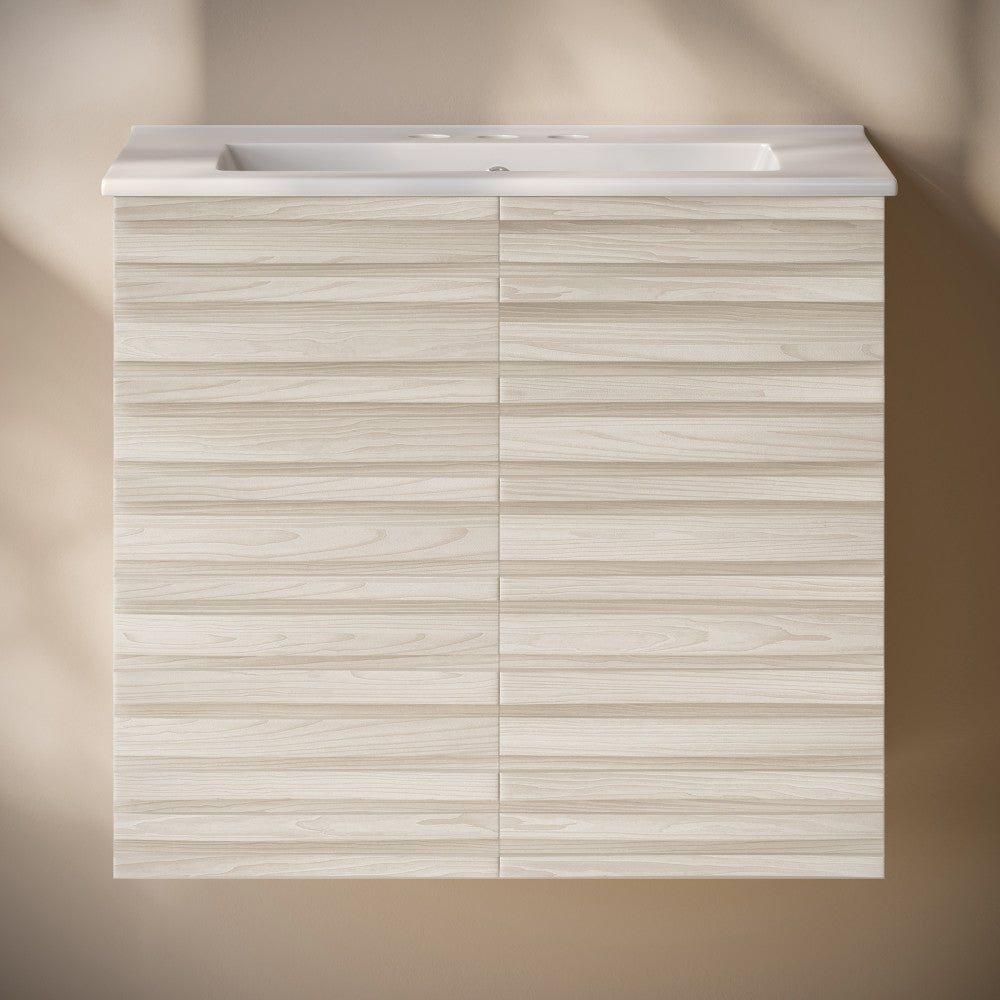 Cascade 24" Wall-Mounted Bathroom Vanity in White Oak with 3-Hole Centerset Sink Top