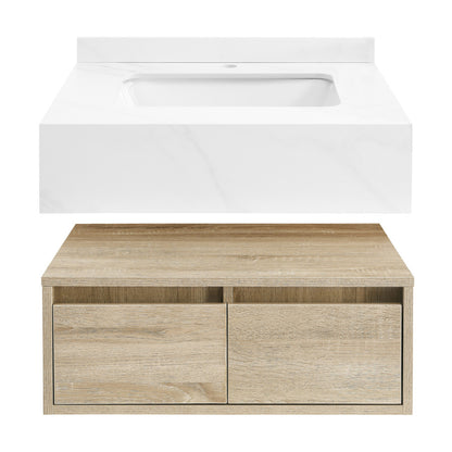 Avancer 24" Wall-Mounted Bathroom Vanity in Weathered Oak with Sink Top