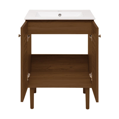 Bron 24" Freestanding Bathroom Vanity in Brown Oak with Sink Top