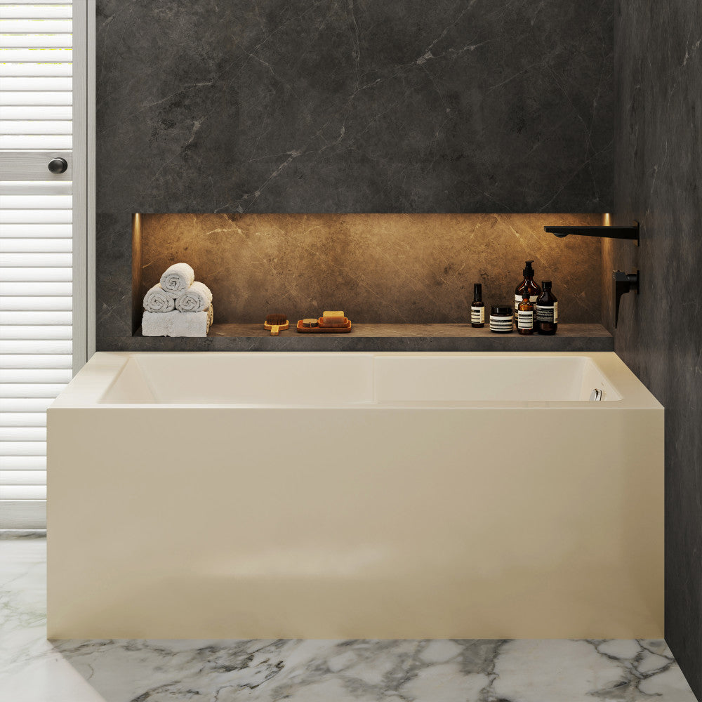 Voltaire 60 x 32 Right Drain Soaking Alcove Corner Apron Bathtub in Glossy Bisque