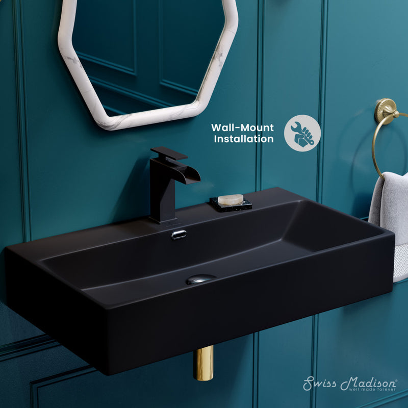 Claire 30" Rectangle Wall-Mount Bathroom Sink in Matte Black