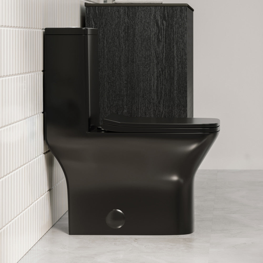 Carre One-Piece 12" Rough-in 1.1/1.6 GPF Dual Top Flush Square Toilet in Glossy Black