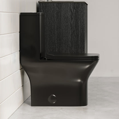 Carre One-Piece 12" Rough-in 1.1/1.6 GPF Dual Top Flush Square Toilet in Glossy Black
