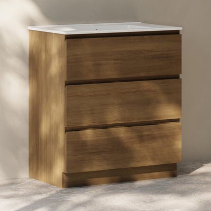 Liberte 30" Freestanding Bathroom Vanity in Brown Oak with 3-Hole Widespread Sink Top