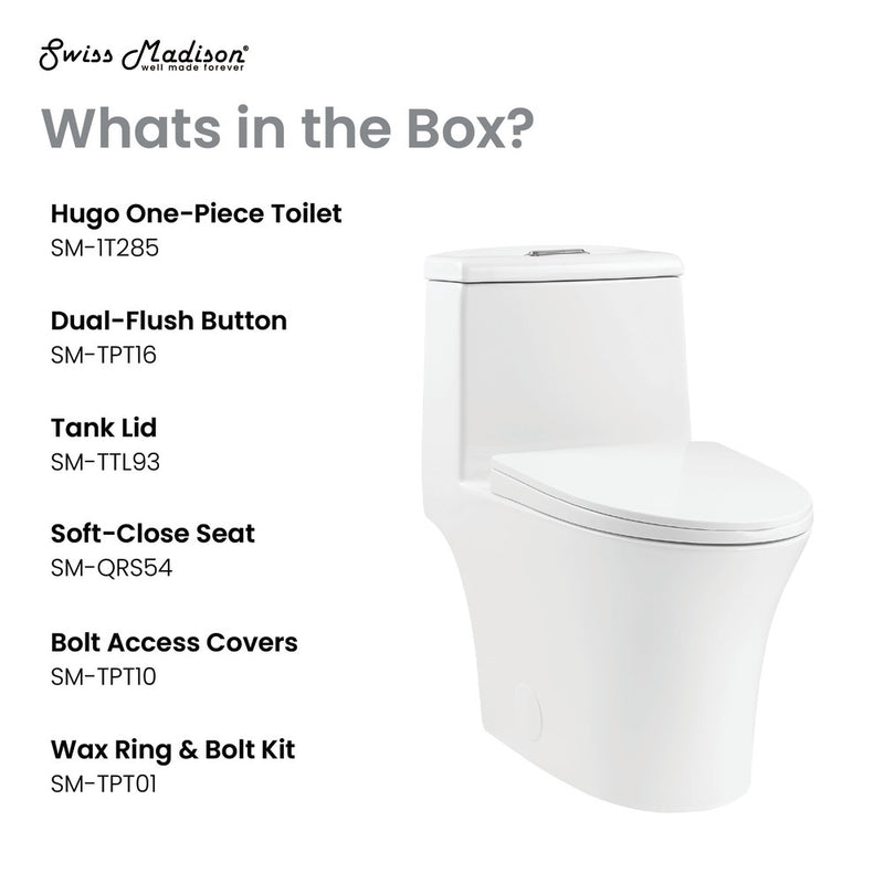 Hugo One Piece Elongated Dual Flush Toilet 1.1 / 1.6 gpf