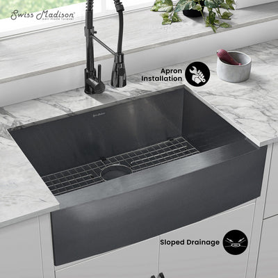 Rivage 30 x 21 Stainless Steel, Single Basin, Farmhouse Kitchen Sink with Apron in Black
