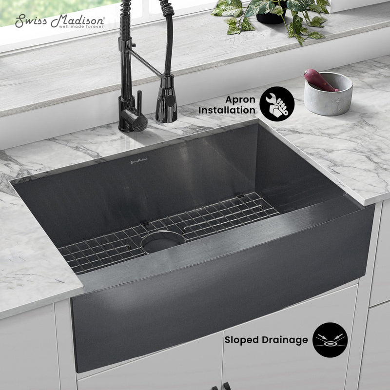 Rivage 30 x 21 Stainless Steel, Single Basin, Farmhouse Kitchen Sink with Apron in Black