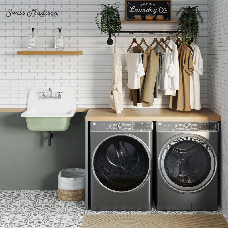 Loire 22" Cast Iron Rectangle Wall-Mounted Sink in Glossy Sage