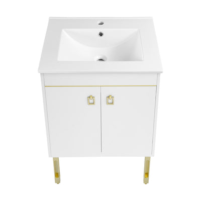 Lumiere 24" Freestanding, Bathroom Vanity in Glossy White and Gold