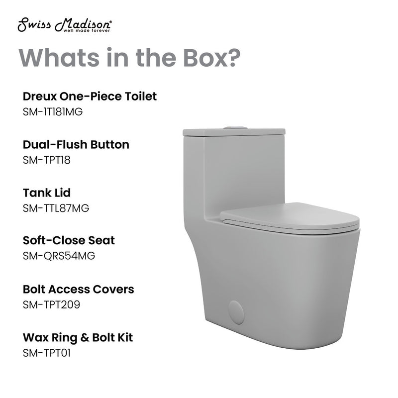 Dreux One Piece Elongated Dual Flush Toilet in Matte Gray 0.95/1.26 GPF