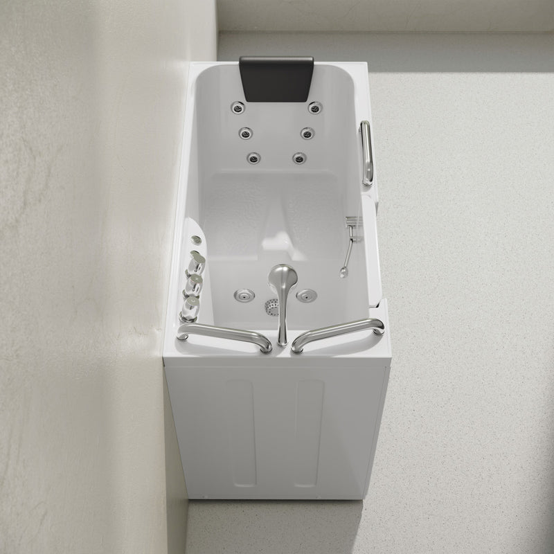 Auvergne 53" x 27" ADA Left Drain Walk-in Soaking Bathtub with Massage Jets in Glossy White, Faucet Set, Drain, Grab Bars, Pillow Included