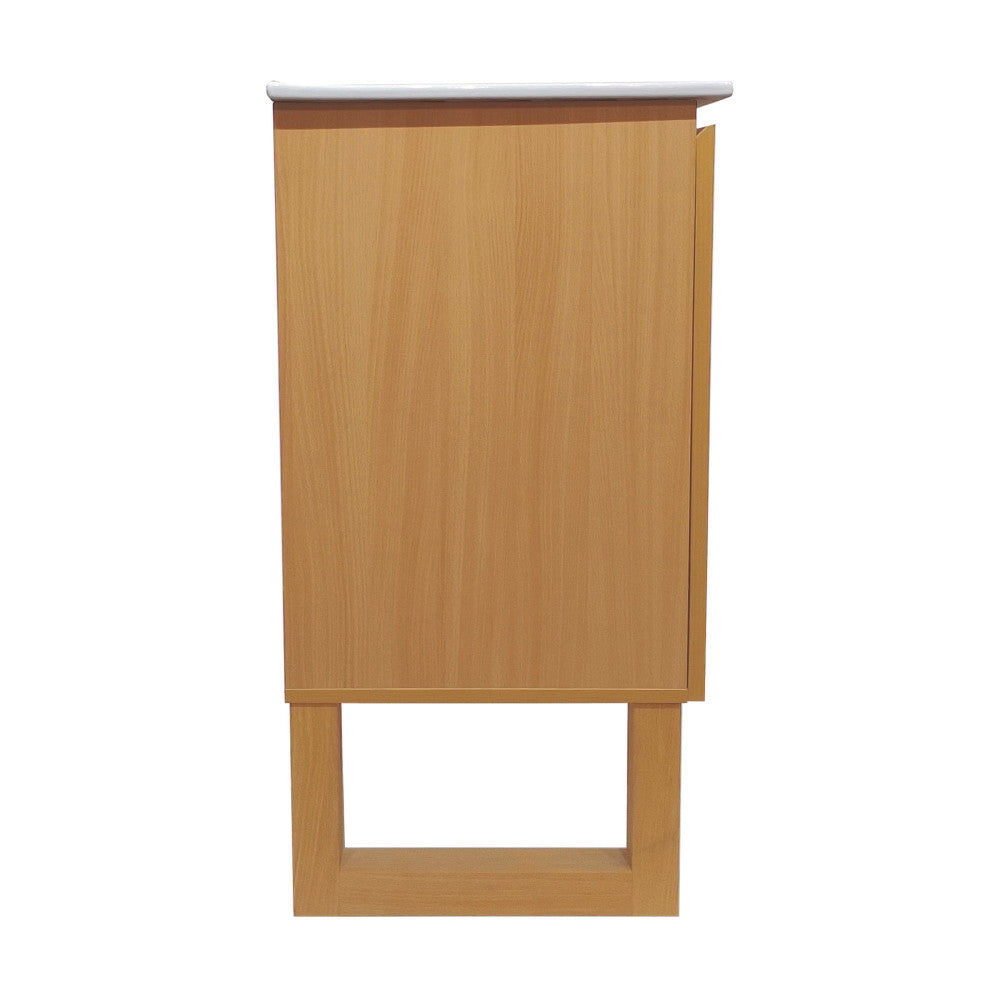 30-inch freestanding bathroom vanity in natural oak with single sink and flat sink top.